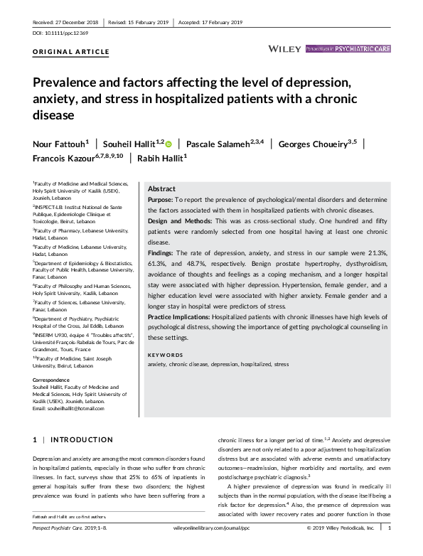 (PDF) Prevalence and factors affecting the level of depression, anxiety ...