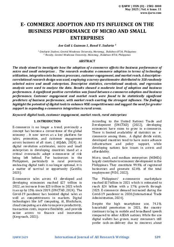 (PDF) E-COMMERCE ADOPTION AND ITS INFLUENCE ON THE BUSINESS PERFORMANCE ...
