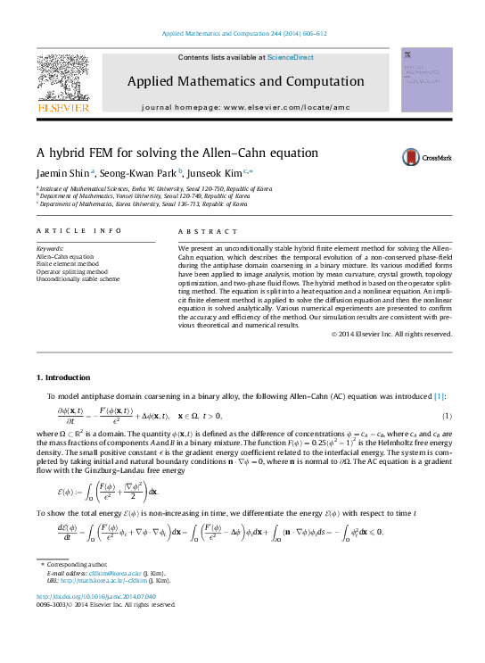 (PDF) A hybrid FEM for solving the Allen–Cahn equation