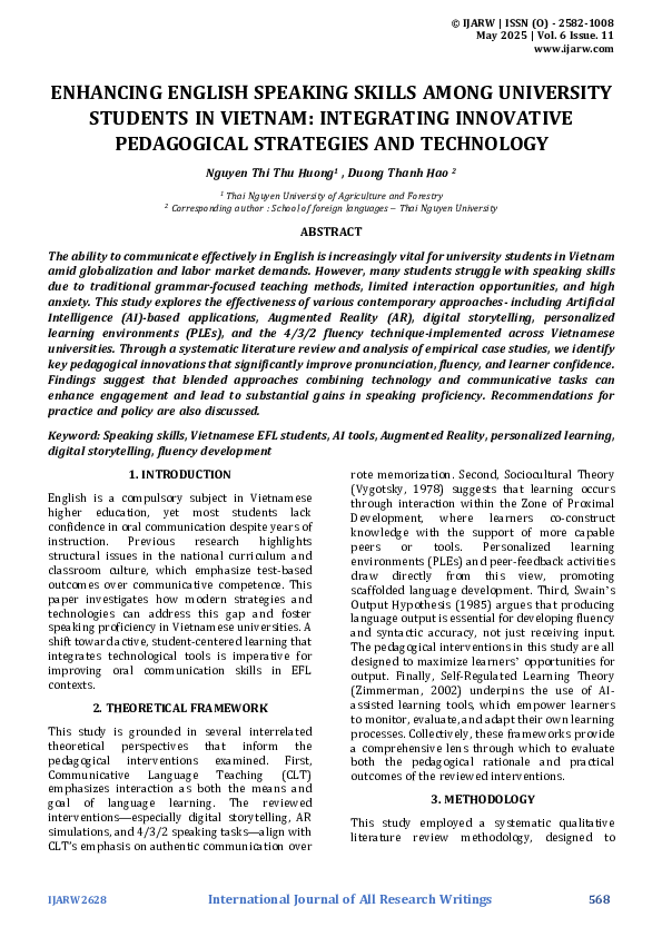 (PDF) ENHANCING ENGLISH SPEAKING SKILLS AMONG UNIVERSITY STUDENTS IN ...
