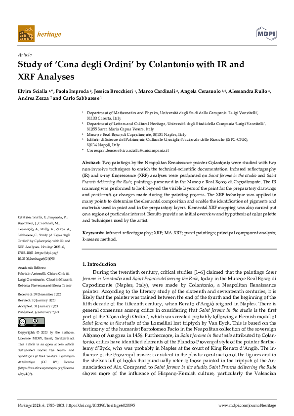 (PDF) Study of ‘Cona degli Ordini’ by Colantonio with IR and XRF Analyses