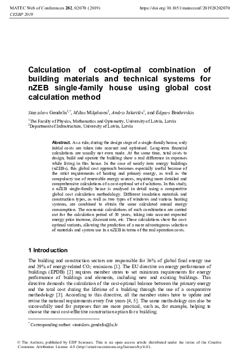 (PDF) Calculation of cost-optimal combination of building materials and ...