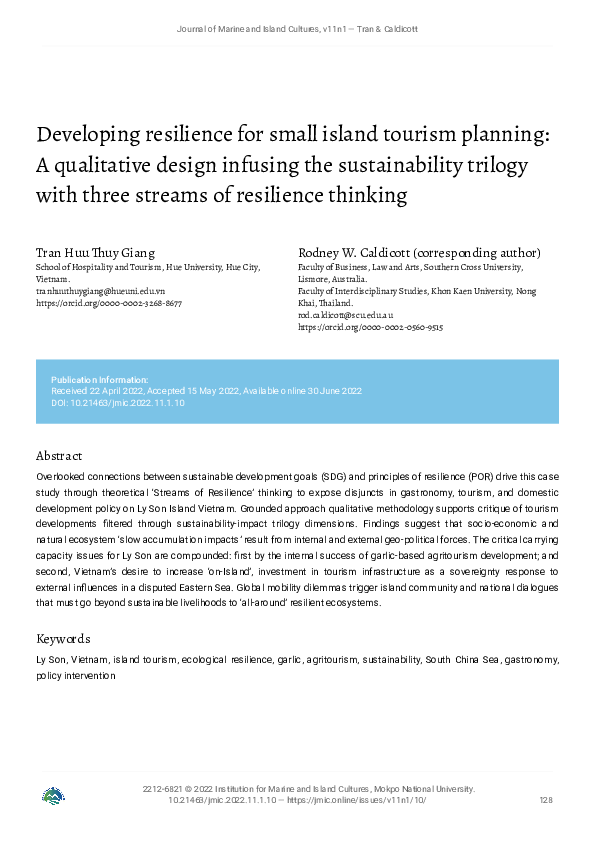 (PDF) Developing resilience for small island tourism planning: A ...