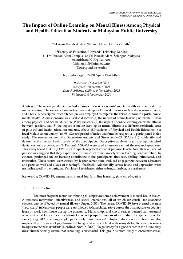 (PDF) The Impact of Online Learning on Mental Illness Among Physical ...