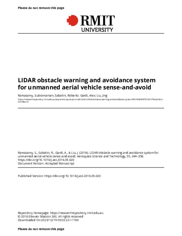 (PDF) LIDAR obstacle warning and avoidance system for unmanned aerial ...