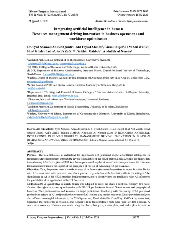 (PDF) Integrating artificial intelligence in human Resource management ...