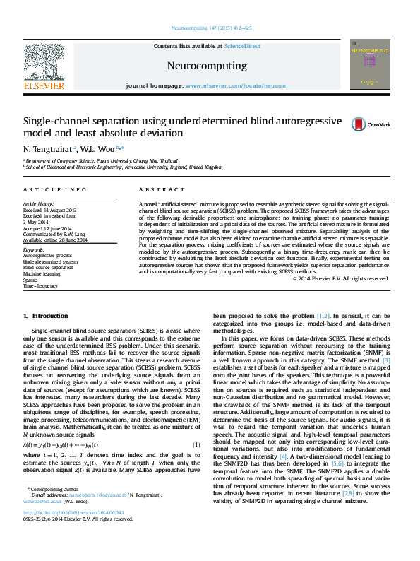 (PDF) Single-channel separation using underdetermined blind ...