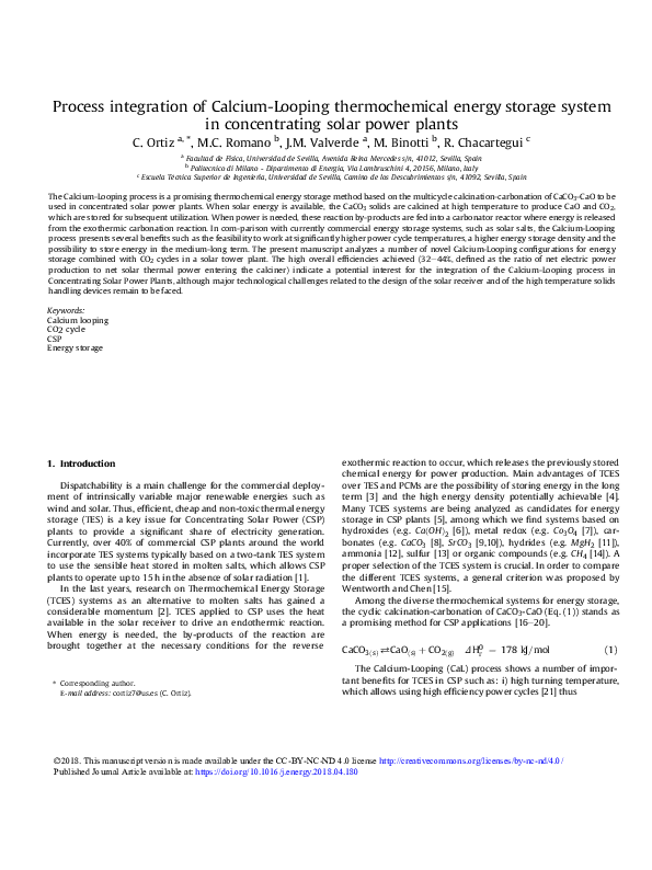 (PDF) Process integration of Calcium-Looping thermochemical energy ...