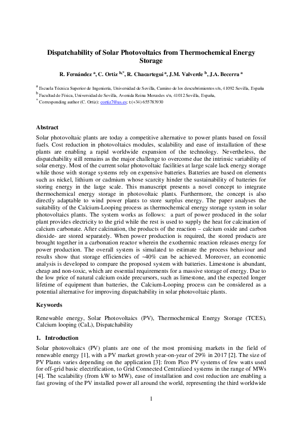 (PDF) Dispatchability of solar photovoltaics from thermochemical energy ...