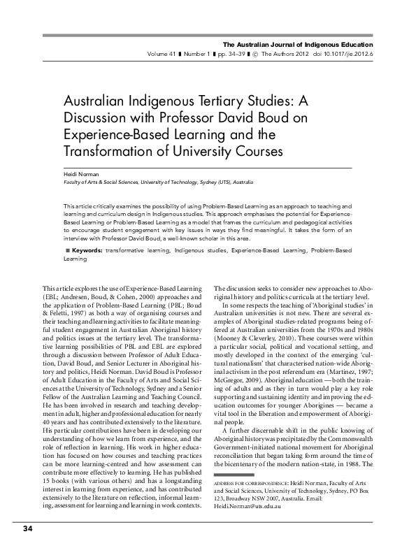 (PDF) Australian Indigenous Tertiary Studies: A Discussion with ...
