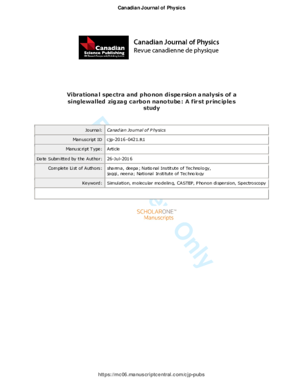 (PDF) Vibrational spectra and phonon dispersion analysis of a single ...