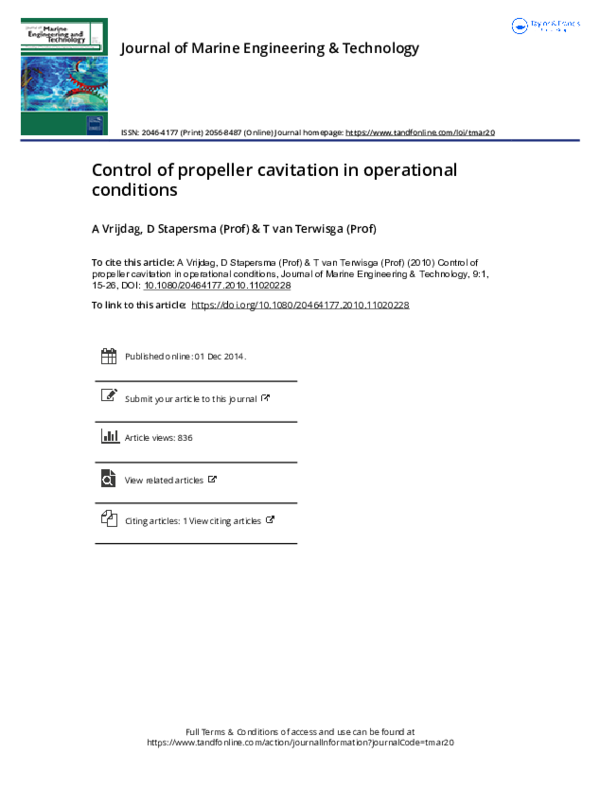 (PDF) Control of propeller cavitation in operational conditions