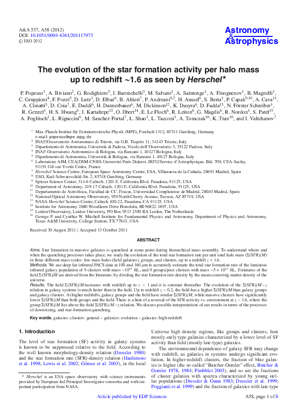 (PDF) The evolution of the star formation activity per halo mass up to ...