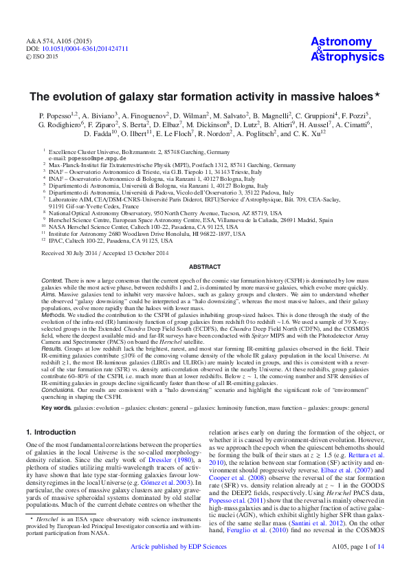(PDF) The evolution of galaxy star formation activity in massive haloes
