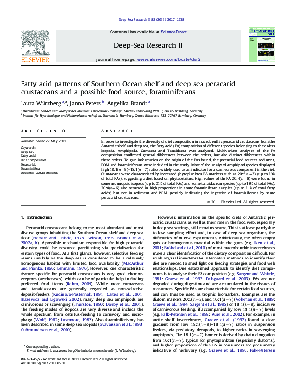 (PDF) Fatty acid patterns of Southern Ocean shelf and deep sea ...