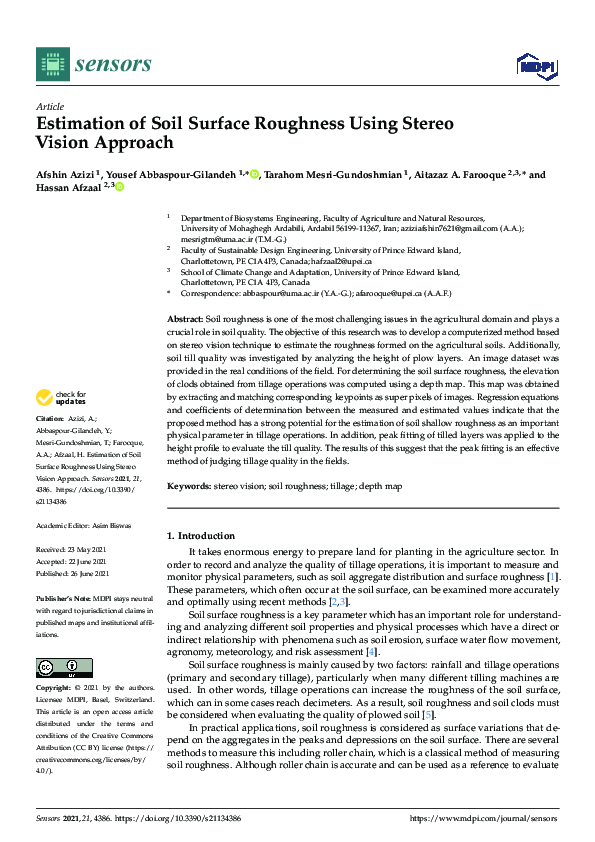 (PDF) Estimation of Soil Surface Roughness Using Stereo Vision Approach