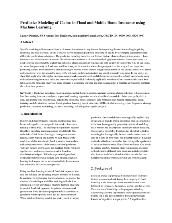 (PDF) Predictive Modeling of Claims in Flood and Mobile Home Insurance ...