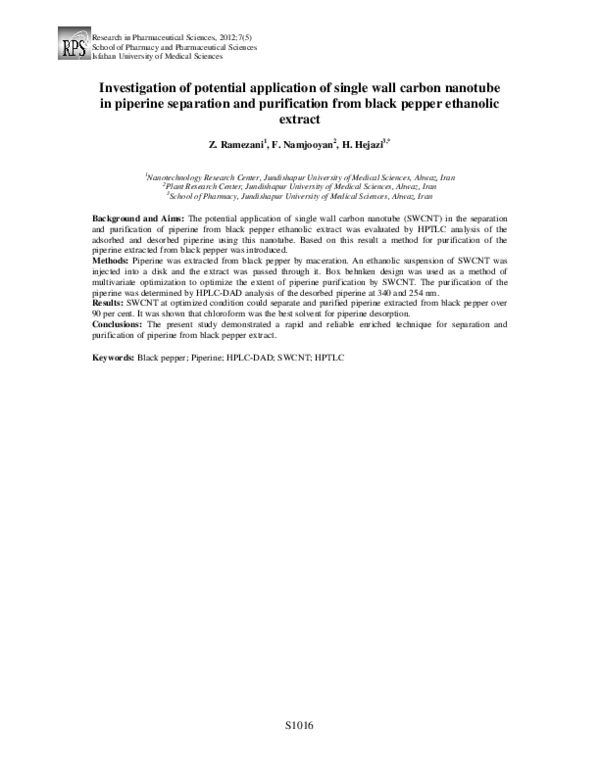 (PDF) Investigation of potential application of single wall carbon ...