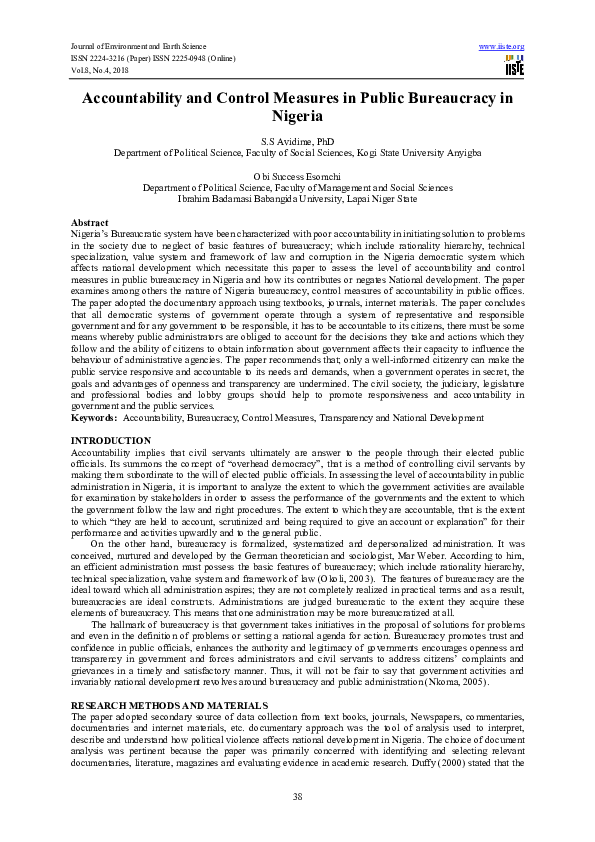 (PDF) Accountability and Control Measures in Public Bureaucracy in Nigeria