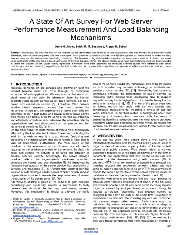 (PDF) A State Of Art Survey For Web Server Performance Measurement And ...