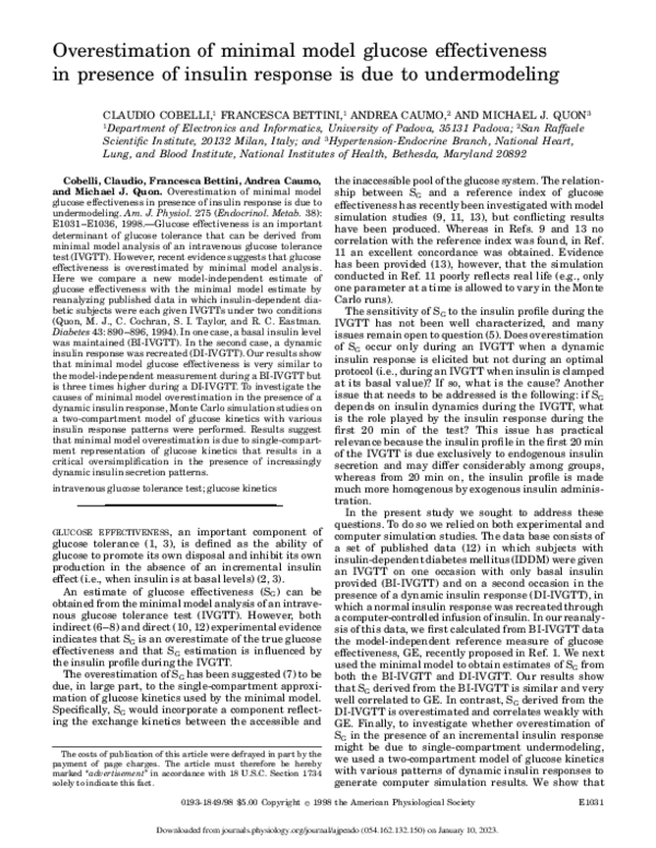 (PDF) Overestimation of minimal model glucose effectiveness in presence ...