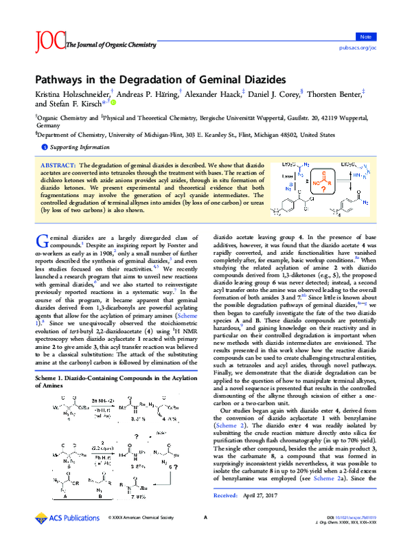 (PDF) Pathways in the Degradation of Geminal Diazides