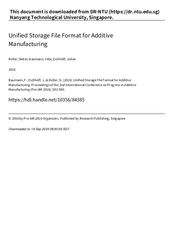 (PDF) Unified Storage File Format for Additive Manufacturing