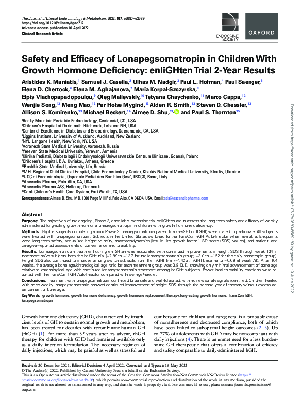 (PDF) Safety and Efficacy of Lonapegsomatropin in Children With Growth ...
