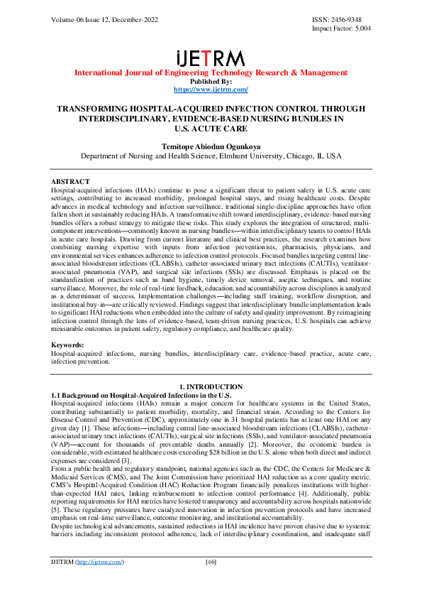 (PDF) TRANSFORMING HOSPITAL-ACQUIRED INFECTION CONTROL THROUGH ...