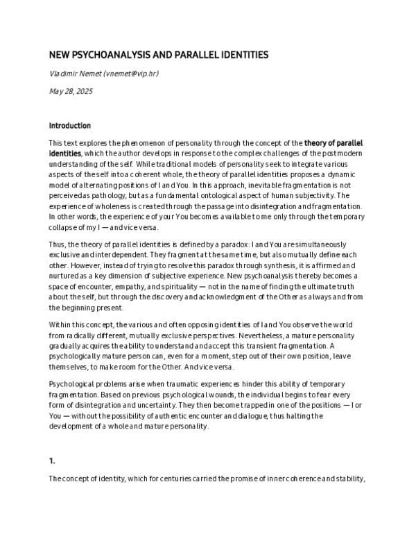 (PDF) NEW PSYCHOANALYSIS AND PARALLEL IDENTITIES