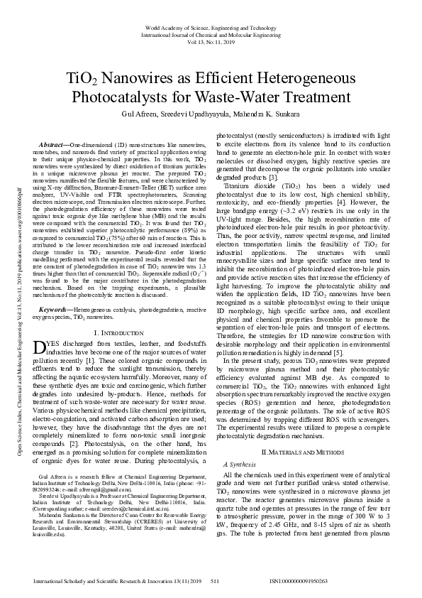 (PDF) TiO2 Nanowires as Efficient Heterogeneous Photocatalysts for ...