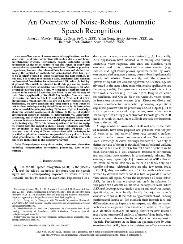 (PDF) An Overview of Noise-Robust Automatic Speech Recognition