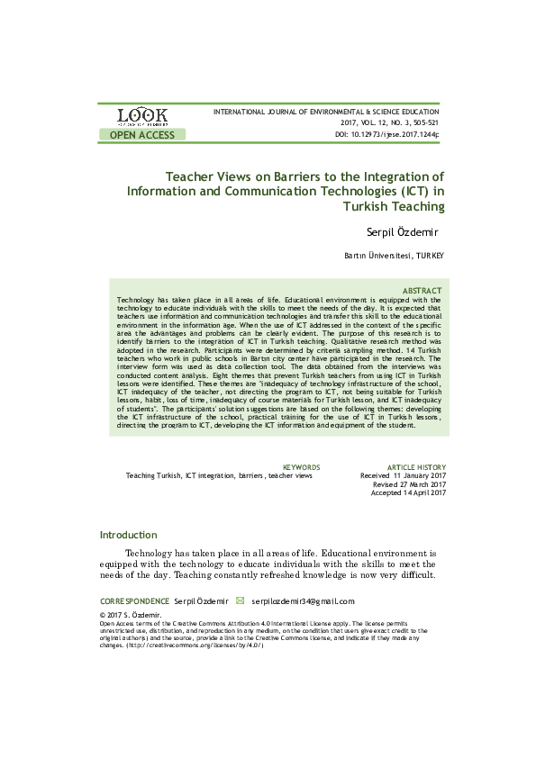 (PDF) Teacher views on barriers to the integration of information and ...