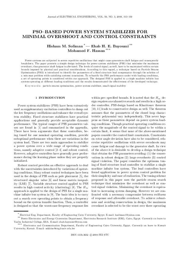 (PDF) PSO-Based Power System Stabilizer for minimal overshoot and ...
