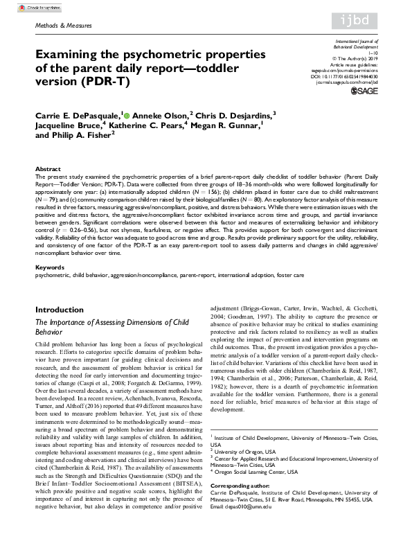 (PDF) Examining the psychometric properties of the parent daily report ...