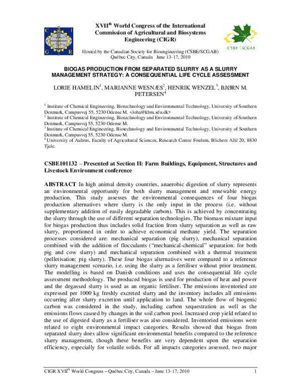 (PDF) Biogas production from separated slurry as a slurry management ...