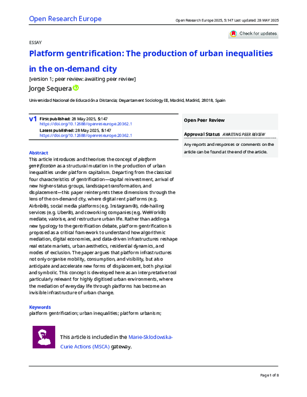 (PDF) Platform gentrification: The production of urban inequalities in ...