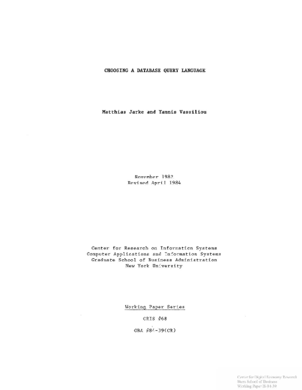 (PDF) Choosing a database query language