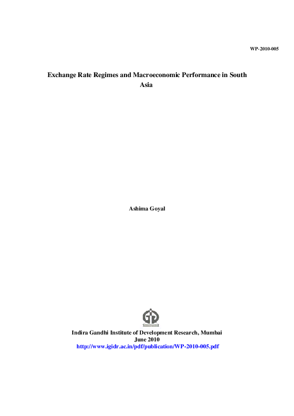 (PDF) Exchange Rate Regimes and Macroeconomic Performance in South Asia