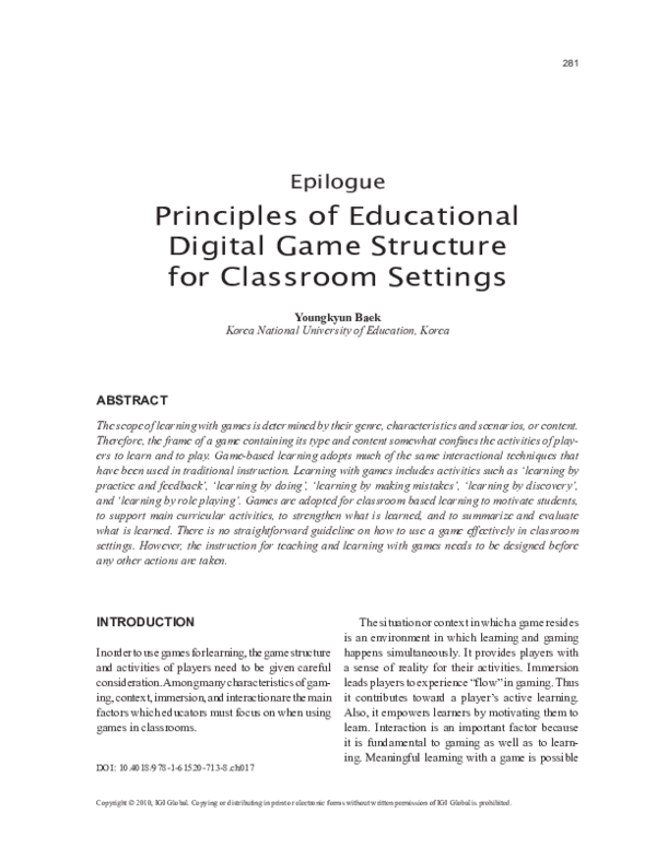 (PDF) Principles of Educational Digital Game Structure for Classroom ...