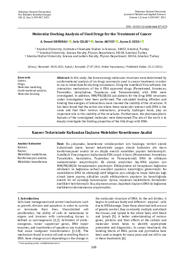 (PDF) Molecular Docking Analysis of Used Drugs for the Treatment of Cancer