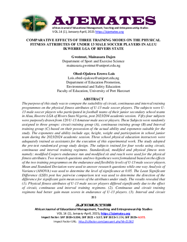 (PDF) COMPARATIVE EFFECTS OF THREE TRAINING MODES ON THE PHYSICAL ...