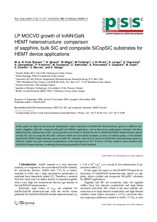 (PDF) LP MOCVD growth of InAlN/GaN HEMT heterostructure: comparison of ...