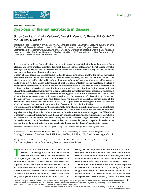 (PDF) Dysbiosis of the gut microbiota in disease