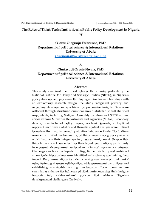 (PDF) The Roles of Think Tanks Institution in Public Policy Development ...