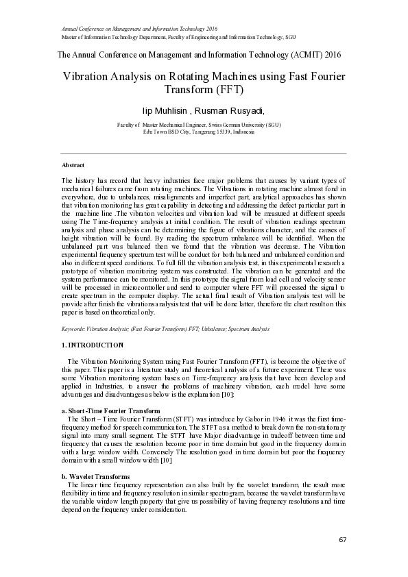 (PDF) Vibration Analysis on Rotating Machines using Fast Fourier ...