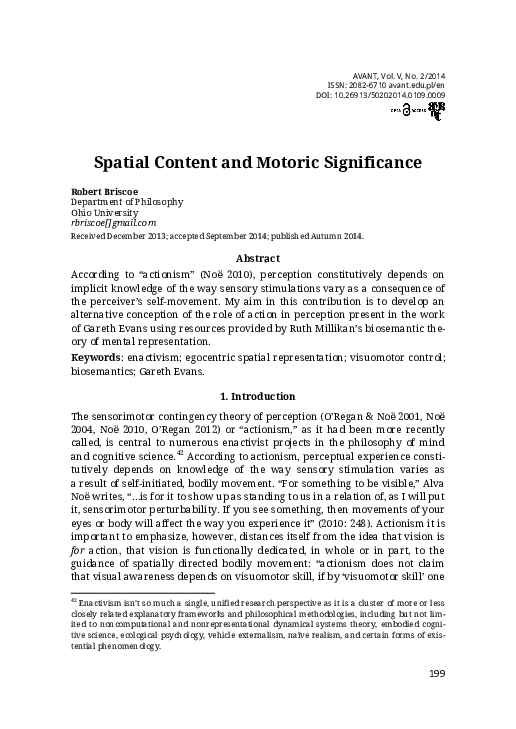 (PDF) Spatial Content and Motoric Significance
