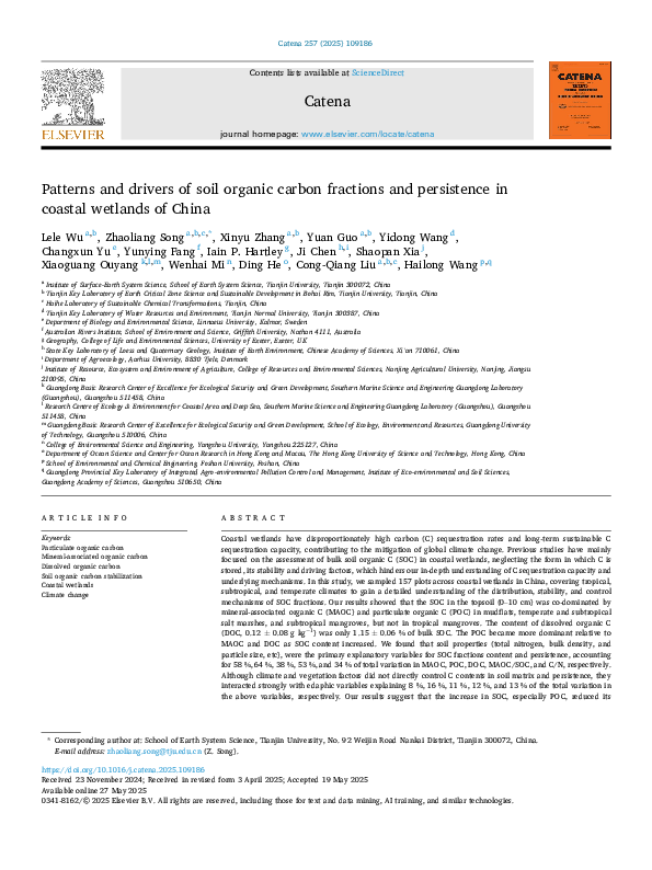 (PDF) Patterns and drivers of soil organic carbon fractions and ...