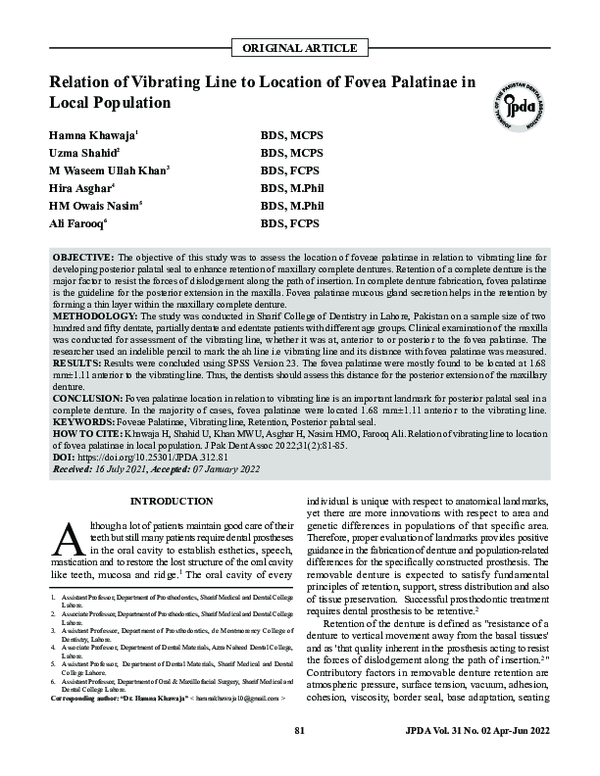 (PDF) Relation of Vibrating Line to Location of Fovea Palatinae in ...