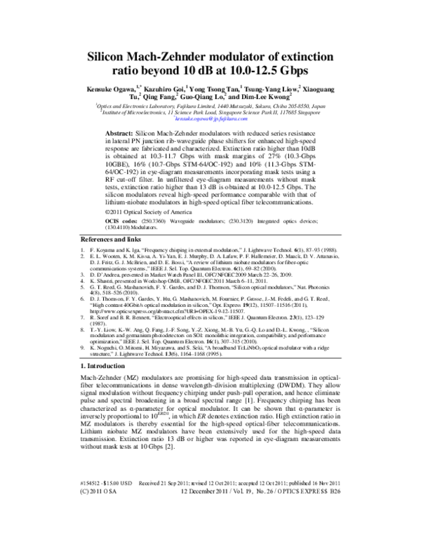 (PDF) Silicon Mach-Zehnder modulator of extinction ratio beyond 10 dB ...